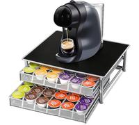 2 Tier Coffee Capsule Storage Drawer, Coffee Pod Holder Storage for 72 Pods Coffee Pod Holder Capacity for Dolce Gusto Capsules Coffee Machine Stand, Silver-Grey