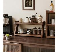 2-Tier Coffee Station Organizer, Freestanding Mug Cup Holder with Non-Slip Upright Ears, Z-Shaped Wooden Countertop Shelf, for Kitchen, Living Room & Bedroom