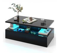 2-Tier Coffee Table Modern Center Table w/ Adjustable LED Light Remote