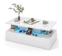 2-Tier Coffee Table Modern Center Table w/ Adjustable LED Light Remote