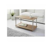 2 Tier Coffee Table Rectangle Oak Living Room Storage Shelf Steel Legs