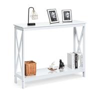 2-Tier Console Table X-design Wooden Hallway Table Narrow Sofa Bed Side Table COSTWAY White One Size