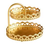 2-Tier Copper Cupcake Stand for Wedding Birthday Afternoon Tea, Metal Dessert Serving Tray with Heart Leaf Ornamental Design, Durable Tiered Snack Display Plate for Cookies Donuts Candy Gifts