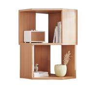 2-Tier Corner Bookshelf, Freestanding L-Shaped Storage Rack with Sound Panel, Open Design for Small Spaces, Original Wood Finish, Ideal for Home Office and Living Room