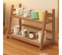 2-Tier Cup Shelf Organizer Coffee Station Organizer Bamboo Mug Holder Countertop Kitchen Counter Shelf for Tea Coffee Bar Accessories,Matcha Stand Cup Display Condiment Storage Rack (Blonde Oak)