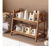 2-Tier Cup Shelf Organizer Coffee Station Organizer Bamboo Mug Holder Countertop Kitchen Counter Shelf for Tea Coffee Bar Accessories,Matcha Stand Cup Display Condiment Storage Rack (Dark Brown)