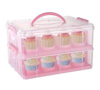 2-Tier Cupcake Carrier with Handle, Stackable 24-Cupcake Holder, Clear Plastic Storage Container with Lid & Secure Snaps