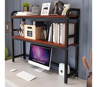 2 Tier Desktop Bookcase for Computer Desk - Adjustable Desk Bookshelf, Wood and Metal Computer Desk Bookshelf, Multipurpose Countertop Hutch Bookshelf, Storage Display Shelf, for Office Decor (Color