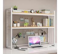 2 Tier Desktop Bookcase, Wood Countertop Hutch Bookshelf, Adjustable Display Shelf Rack for Home Office Supplies, Computer Desktop Bookshelf