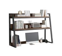 2-Tier Desktop Bookshelf Ladder Countertop Hutch Bookcase, Office Organization Desk Shelves Corner Bookshelf Table Top Shelving for Dorm Office Home(Oak,75CM)