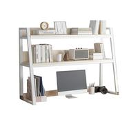 2-Tier Desktop Bookshelf Ladder Countertop Hutch Bookcase, Office Organization Desk Shelves Corner Bookshelf Table Top Shelving for Dorm Office Home(White,75CM)