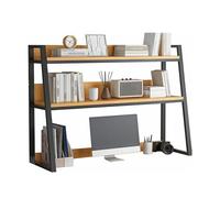 2-Tier Desktop Bookshelf Ladder Countertop Hutch Bookcase, Office Organization Desk Shelves Corner Bookshelf Table Top Shelving for Dorm Office Home(Wood,115CM)