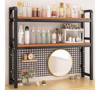 2-Tier Desktop Bookshelf Organizer - Office Display Rack with Grid Panel, 45.3" Desk for Computer Monitor, Countertop Storage Shelf for Home Office, Dorm, and Study Space