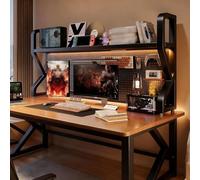 2-Tier Desktop Bookshelf with Pegboard, Multipurpose Storage Rack for Dormitory or Computer Desk, Black, 3-Tier, 115cm