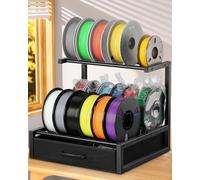 2-Tier Desktop Filament Storage Rack with Fabric Drawer - 3D Printer Filament Spools Holder Shelf for PLA/ABS/TPU Filaments, Tabletop Organizer for Home Office, Workshop Studio (Black Double Row)