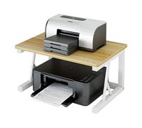 2 Tier Desktop Printer Stand with Wood Board, Space Saving Metal Storage Shelf for Home Office & School, Portable Small Printer Table Riser with Light Density Wood Surface - Compact Desk Organizer
