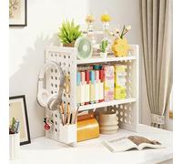 2 Tier Desktop Shelf Organizer, Adjustable Desktop Bookshelf Storage Shelves, Desk Hutch for Computer Monitor, Multifunctional Desk Shelf for Top of Desk Workstation(B,50*20*56CM/19.7*7.9*22IN)