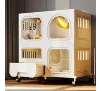 2-Tier Detachable Cat Condo with Litter Box, Indoor Cage with Wheels, Lockable Pet Playpen for Easy Movement and Cleaning(White)