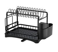 2-Tier Dish Drainer Rack with Drain Board & Silverware Holder - Multifunctional Kitchen Drying Rack for Plates Cups & Cutting Boards - Heavy Load Capacity