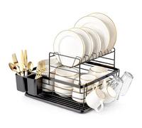 2 Tier Dish Drainer Rack With Removable Drip Tray & Cutlery
