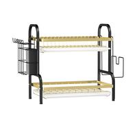 2-Tier Dish Drainer with Drainboard, Large Capacity Dish Rack, Space-Saving Basket for Small Kitchen Countertops