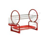 2 Tier Dish Drainer with Drip Tray - Red