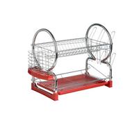 2 Tier Dish Drainer with Red Plastic Tray | Laurie