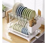 2 Tier Dish Drying Rack, Drainboard Set, with Knifes Holder, Cup Holder, Foldable Dish Rack Beside Sink, Suitable for Kitchen, Living Room (Color : A)