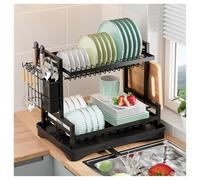 2-Tier Dish Drying Rack for Kitchen Counter - Large Capacity Black Dish Drainer with sil Holder Drainboard & Knife Slot - Space-Saving nizer for Plates Bowls & Pots