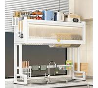 2-Tier Dish Drying Rack Over Sink with Cover, Large Capacity Dish Drainer with Dustproof Doors for Kitchen Countertop