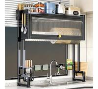 2-Tier Dish Drying Rack Over Sink with Cover, Large Capacity Dish Drainer with Dustproof Doors for Kitchen Countertop
