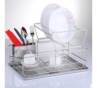 2-Tier Dish Drying Rack - Stainless Steel Dish Drainer with Drip Tray & Utensil Holder, Space-Saving Design for Kitchen Organization, Silver Finish