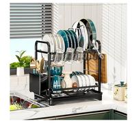2-Tier Dish Drying Rack Wrought Iron Kitchen Drainer with Cup Holder sil Holders & Drainboard Rustproof Space-Saving Counter nizer for Pots & Plates (White)