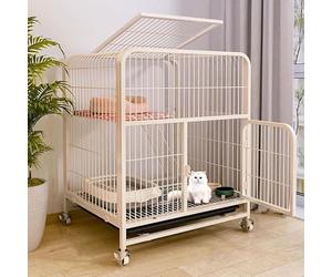 2-Tier DIY Cat Enclosure - Indoor Playpen With Metal Wire, Pet Cage On Wheels Rolling Indoor/Outdoorfor 1-2 Cats, Rabbits, Small Animals(White,60 * 45 * 66cm)