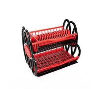 2 Tier Double Dish Drainer Rack Large Plate Cutlery Cup Holder Plastic Trays (Black and Red)