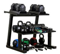 2-Tier Dumbbell & Kettlebell Rack, 400LB Total Capacity Heavy Duty 2-in-1 Weight Storage Stand, Thick Steel Fitness Equipment Organizer for Home Gym Garage, Available in Black & Red (Black)