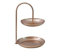 2 Tier Elegant Round Tiered Serving Tray, Iron Fruit Storage Platter Dessert Cupcake Tiered Tray Display Stand, Rustic Cake Tiered Stand for Coffee Bar, Kitchen Counter, Holiday Decor (Rose Gold)