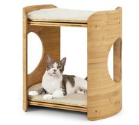 2-Tier Elevated Cat Bed, Double-layer Cat Tree Platform Cat Condo with Natural Bamboo Frame