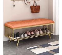 2 Tier Entryway Shoe Bench Storage Rack Cushion Seat Ottoman Bedroom Hallway, Sturdy Shoe Organizer Rack with PU Leather Top and Gold Metal Frame