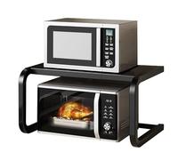 2-Tier Expandable Microwave Rack, Adjustable Carbon Steel Storage Shelf, Free-Standing Kitchen Counter Organizer for Home Office Printer Toaster(Black)