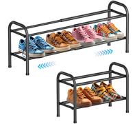 2 Tier Expandable Shoe Rack, Adjustable Metal Shoe Storage Stand, Small Shoes Rack for Inside Wardrobe, Holds Up to 8-10 Pairs of Shoes Organizer Shelf,Extendable Shoe Racks for Hallway,Closet,Bedroom