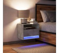 2 Tier Floating Nightstands with LED Lights, Wall Mounted Bedside Table with Drawer & Shelf, Rustic Grey Storage Cabinet for Bedroom & Living Room