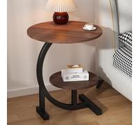 2-Tier Floral Marble Texture Small C-Shaped Side Table Snack Side Table Sofa Side Table Side Table for Living Room Kitchen Garden Bedroom Nightstand F