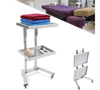 2 Tier Foldable Tray Trolley, Stainless Steel Salon Cart with Wheels, Multifunctional Utility Cart ,Beauty Salon SPA Rolling Cart, Kitchen Storage Trolley Utility Tray Car(Silver)