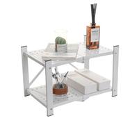 2-Tier Folding Shelf - Carbon Steel Storage Rack, Space-Saving for Kitchen, Bathroom, Living Room, Office - Stylish White Stand Shelf