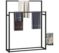2-Tier Freestanding Towel Rack - Metal Bath Towel Holder Stand Stylish Towel Rail in Black Grey and White - Space-Saving Design (70 x 22 x 100 cm) KeYJ