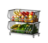 2-Tier Fruit Basket,Fruit Bowl Holder Bread Basket Vegetable Rack, Metal Wire Storage Baskets, Detachable Fruit Holder For Fruit, Vegetables, Snacks, Black Countertop Fruit And Vegetable Rack fruit an