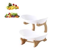 2 Tier Fruit Basket,Vegetable Rack,Bread Basket,Wooden Rack PP Fruit Bowl Serving Tray,Fruit Baskets,Vegetable Storage Rack For Kitchens Home,Office,Vegetables,Onion,Banana,Snack Basket,Bedroom(White)