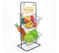 2 Tier Fruit basket Vintage Style Tiered Wire Vegetable Storage Baskets with Removable Baskets Free Standing Kitchen Storage Rack Compact Stylish Storage Rack - Black