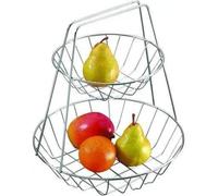 2 Tier Fruit Bowl Chrome Metal - Double Table Fruit Bowl - Stylish Chrome Two Tier Design - Wire - PANAMI
